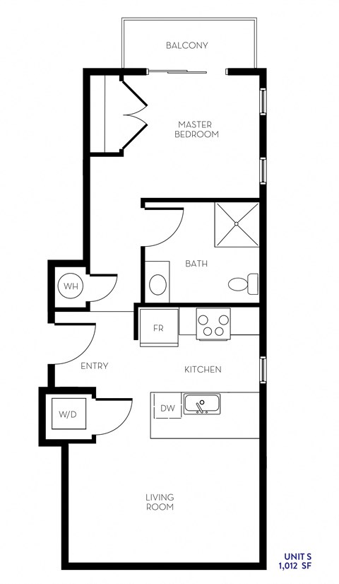 Floor plan for studio, 1 bath, 508 sqft